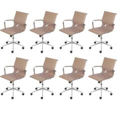 Kit 8 Cadeiras para Escritorio Diretor Esteirinha com Relax 3301 Caramelo