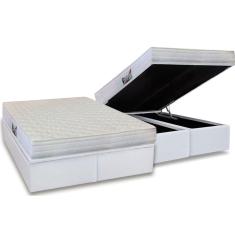 Cama Box Baú Queen: Colchão Anatômico Herval AG65 Frontier + Base crc Courano White (158x198)