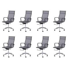 Kit 8 Cadeiras Para Escritório Presidente Esteirinha Com Relax Corino 3303 Or Design Cinza
