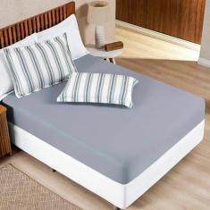 Jogo De Lençol Casal Padrão Marim Malha 100% Algodão 3 Peças - Cinza -