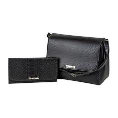 Kit Bolsa Baú Croco Feminina Texturizado Transversal + Carteira de Mão