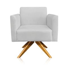Kit 02 Poltronas Giratória Marisa Suede Base Madeira