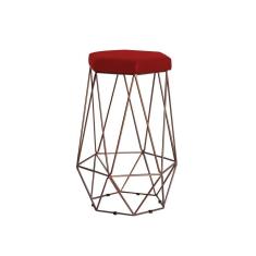 Banqueta Rubel Base Bronze Veludo Vermelho Gran Belo