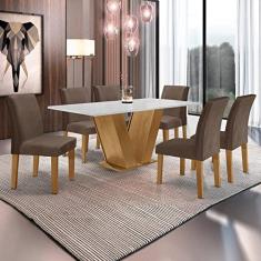 Conjunto Sala de Jantar Mesa 160x80cm Tampo Mdf com 6 Cadeiras Espanha Yescasa Ypê/marrom