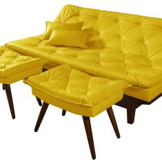 Sofá Cama Caribe 3 Lugares Com 2 Banquetas Revestimento Couri