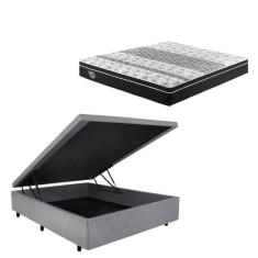 Cama Box Baú Casal 138x188cm em Courino com Colchão GranSleep Molas Verticoil Ecoflex Cinza/Preto