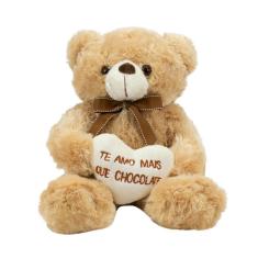 Urso De Pelúcia 29 Cm Coração Te Amo Mais Que Chocolate Fofy