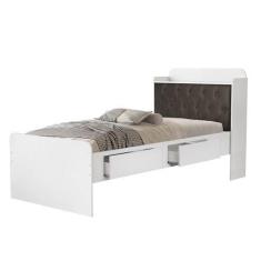 Cama Tamires Baú 2 Gavetas Solteiro Com Capitonê Branco/Nogal  VJ Móve