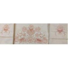 Jogo Lençol Casal Bordado 4 Pçs 100% Algodão 200 Fios Percal - INGRID 