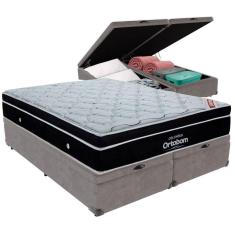 Cama Box Baú Cinza E Colchão Elegant Molas Ensacadas Queen Ortobom