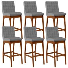 Kit 06 Banquetas Altas Mila Facto Cinza Fosco