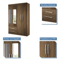 Guarda Roupa Solteiro 4 Portas 2 Gavetas E 2 Espelhos Madri Minastex