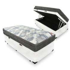 Cama Box Com Baú Solteiro Branco Blindado + Colchão De Molas Ensacadas