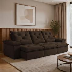 Sofá Retrátil e Reclinável 4 Lugares Suede Marrom Londres Classico - K