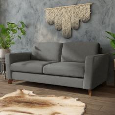 Sofá Sala De Estar Living 3 Lugares 260cm Presley Pés Madeira Veludo Cinza G52 - Gran Belo