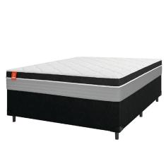 Cama Box Casal Colchão Molas Ensacadas Real 138x188x65cm Preto/Cinza Suporta Até 130kg Por Pessoa