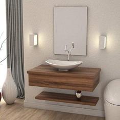 Bancada para Banheiro 80cm com Cuba Canoa L45 e Prateleira 805w Metrópole Compace Nogal