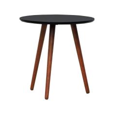 Mesa Lateral Tripé Tampo Mdf E Pés Madeira Eucalipto Maciço - Amêndoa Preto