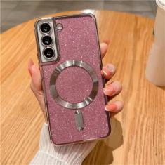 Capa de telefone com brilho magnético chapeado para samsung galaxy s24 s23 s21 fe s22 plus ultra macio tpu capa traseira, rosa, para samsung s24 plus