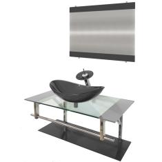 Gabinete de Vidro 80cm Inox com Cuba Oval Grafite