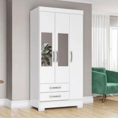 Guarda-Roupa Solteiro 3 Portas 2 Gavetas com Espelho Branco/Branco/Rosa Be16 - Briz