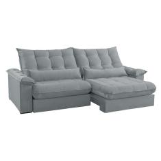 sofá 3 lugares retrátil e reclinável aruba veludo cinza claro 230 cm