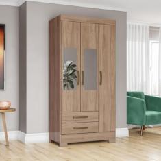 Guarda-roupa Solteiro 3 Portas 2 Gavetas com Espelho Jequitibá Brilho