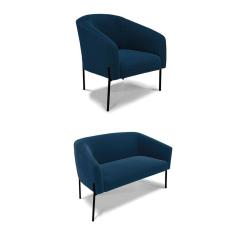 Sofá Namoradeira e Poltrona Pé Ferro Preto Stella Bouclê D03 - D`Rossi