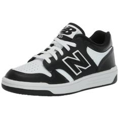 New Balance Tênis infantil unissex 480 V1 com cadarço, Preto/branco, 14