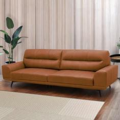 Sofá Decorativo Ashton 3 Lugares Sala de estar 216cm Pés em Aço Couro 