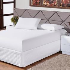 Jogo de Cama King Lençol Fronha Liso 3 Peças - Mercado Bordado, Branco