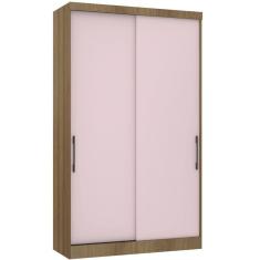 Guarda Roupa Modulado 134,50cm 2 Portas De Correr Paris Luciane Móveis Avelã Pf Com Rosa Pf