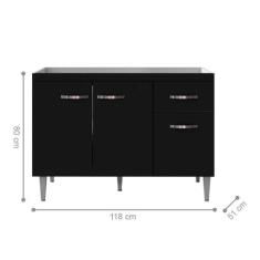 Balcão de Cozinha 3 Portas Cheltenham Preto Fosco - CasaH