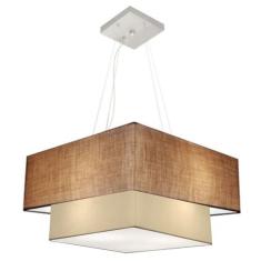 Lustre Pendente Duplo Quadrado Vivare Md-4066 Cúpula em Tecido 50x35cm Palha - Bege - Bivolt