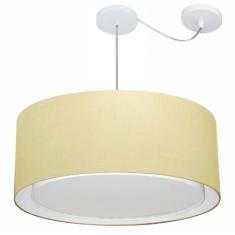 Lustre Pendente Cilíndrico Com Desvio Md-4317 Cúpula em Tecido 60x25cm Algodão Crú - Bivolt
