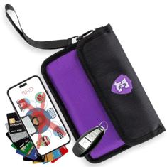 Bolsas Faraday grandes para telefones com dois bolsos, 1 bolsa Faraday, protetor de bloqueio de sinal, protetor de chaveiro Faraday, bolsa RFID Faraday para chaveiro com alça removível, fecho de zíper