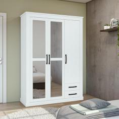 Guarda-roupa Solteiro Rustic Clean 3 Portas 2 Gavetas Com Espelho Branco Lopas