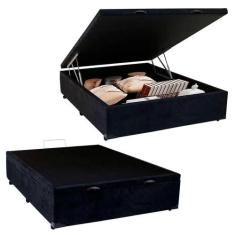 Base Box Bau Casal Suede Premium Santo Box 47x138x188, Preto