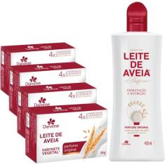 1UN Hidratante 400ml e 4 Sabonetes Leite De Aveia Davene