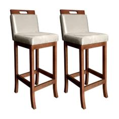 Kit 2 Banquetas Alta com Encosto Milão 104 Cm Madeira Maciça Suede Beg