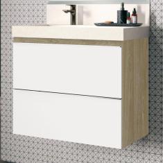 Gabinete para Banheiro Suspenso 80cm sem Lavatório Bumi Wood/Branco