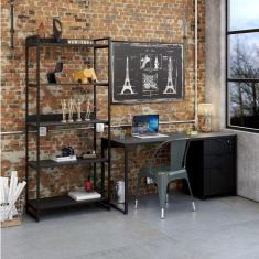 Conjunto Home Office Industrial 3 Peças 1 Escrivaninha 1 Estante e 1 Gaveteiro Kuadra Compace Onix