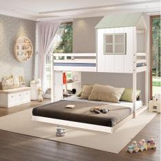 Beliche Queen Montessoriano Cabana Family com Estante Casatema Branco/Verde