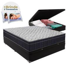 Cama Box Baú Preto Casal Extra Firme Airtech D45 Ortobom