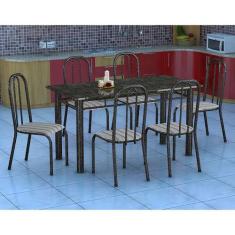 Conjunto de Mesa Granada com 6 Cadeiras Madri Preto Listrado GR - Fabo
