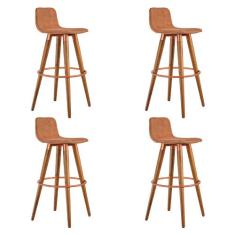 Kit 4 Banquetas Altas Luxo Versatil Aço Cobre Linho Terracota Base Car