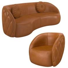 Sofá Decorativo 4 Lugares 318cm com Almofadas e Poltrona Zion M22 Sint