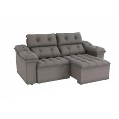 Sofá 4 Lugares Retrátil e Reclinável Sierra Molas Veludo Titânio 265 cm