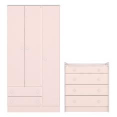 Quarto de Bebê Doce Sonho com Roupeiro 2617 e Cômoda 2523 Qmovi Rosa Acetinado