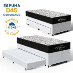 Cama Box com Colchao de Espuma D45 Ortobom Airtech 150 + Auxiliar de Espuma Unique Solteiro 88cm